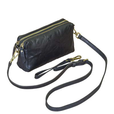 森系小方包复古双拉链斜挎包真皮