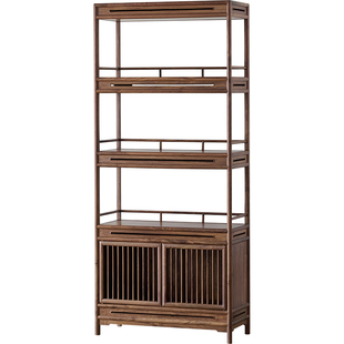 北美黑胡桃木博古架实木多宝阁茶叶置物架茶室茶具收纳架展示架子