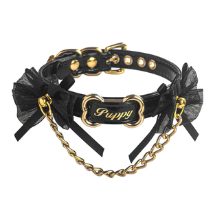 原创定制刻字项链choker粉色蝴蝶结锁骨链puppy小狗铃铛颈带脖环