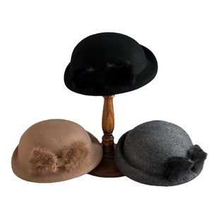 千金大小姐风兔毛蝴蝶结日系女士秋冬羊毛呢定型贝雷帽小礼帽精致