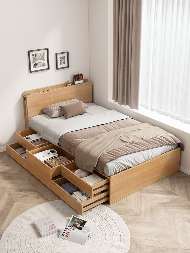 单人床1米二成人高儿童床榻榻米抽屉学生箱床床箱体储床物收纳小