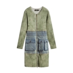 Desigual26春夏新品修身斑驳印花拼接牛仔长袖针织女式连衣裙