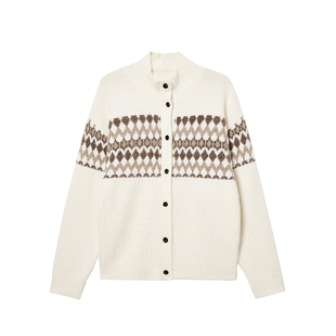 mlmr费尔岛毛衣冬季新款高领翻领两穿毛衣宽松开衫外套针织衫男女