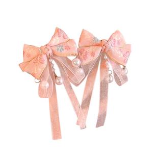 儿童发夹汉服头饰女童新款古风蝴蝶结发饰珍珠吊坠高颜值超仙发卡