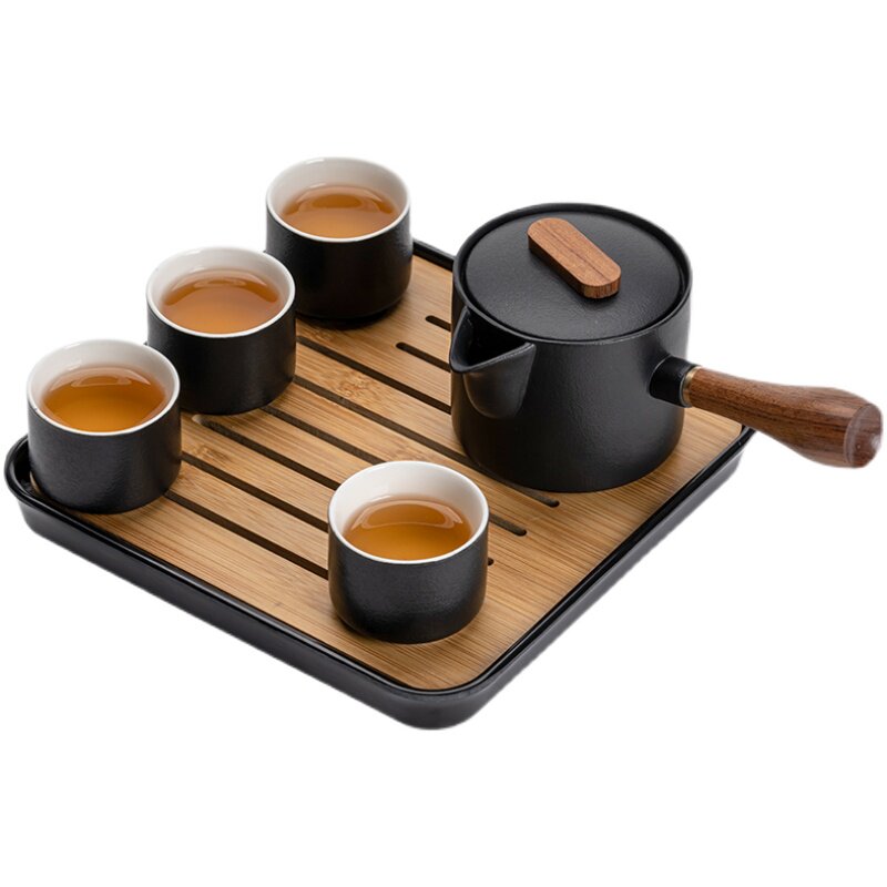 禅风黑陶功夫茶具日式简约侧把茶壶干泡茶盘便携包家用轻奢小套装
