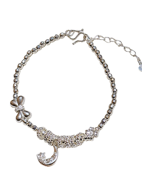 桃星月盘缠手链足银999纯银女生法棍猫叉星多宝手串叠戴闺蜜手饰