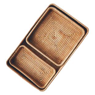 藤编托盘茶盘家用餐桌收纳盘水杯茶杯托盘日式客厅茶点盘零食果盘