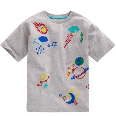 代购 MiniBoden儿童短袖T恤 26春夏季男童灰色休闲刺绣纯棉半袖衫