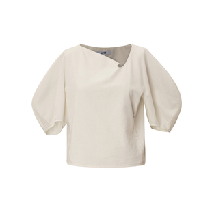 LESS夏季棉质衬衣女休闲立体弧形花苞袖套头短袖衬衫2N5212510