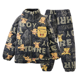 睡衣男士冬季珊瑚绒三层夹棉加厚加绒保暖湖南省服立领家居服套装