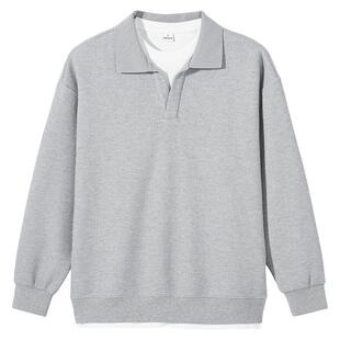 热风男士卫衣2026年春季新款V型翻领假两件卫衣百搭舒适套头