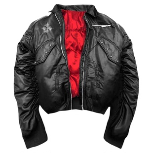 DETW 25AW*设计感高级盔甲拼皮复古暗黑Bomber飞行夹克羽绒棉服