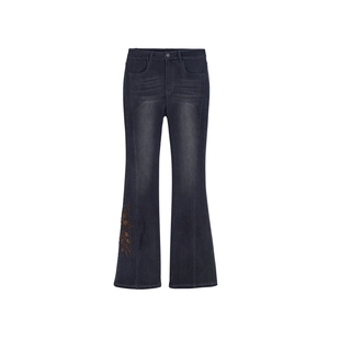 Desigual花朵钉珠刺绣微喇水洗弹力女士牛仔裤