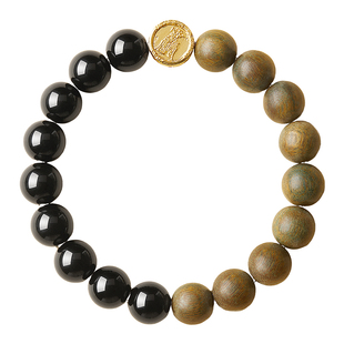 普陀山黑曜石手串男款官方正品天然绿檀水晶手链男女款