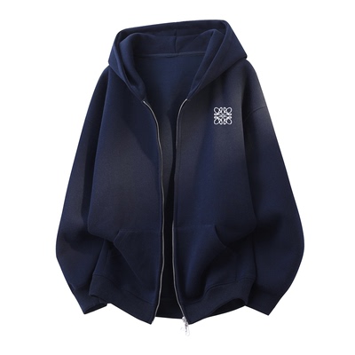 罗家新款刺绣连帽开衫卫衣男女款宽松秋冬季美式重磅休闲百搭外套