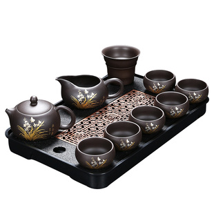 紫砂功夫茶具套装釉上彩幽谷兰香西施壶茶杯整套泡茶器高档礼盒装