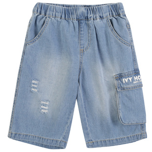 IVY HOUSE儿童装男女童装裤子夏季款破洞牛仔短裤五分裤棉