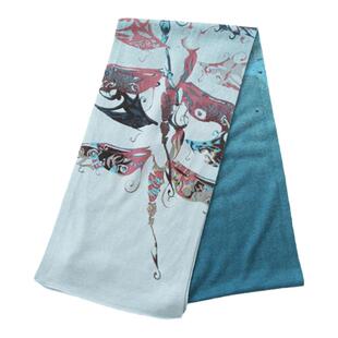 圣雪绒桑蚕丝羊绒混纺精纺印花围巾中国风敦煌壁画图案丝巾