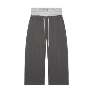 yawhat双腰头拼接弯刀裤休闲长裤薄款亚麻天丝舒适垂感阔腿运动裤