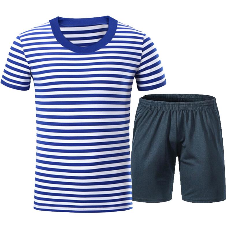 正品海魂衫男短袖夏季体能训练服透气作训服蓝白条纹短袖上衣t恤