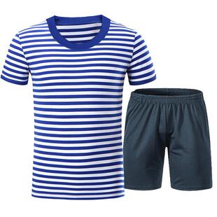 正品海魂衫男短袖夏季体能训练服透气作训服蓝白条纹短袖上衣t恤