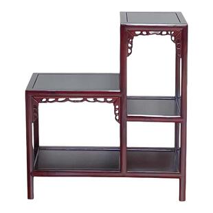 花盆架子中式客厅落地式多层鱼缸底座室内置物架子二连体花架实木