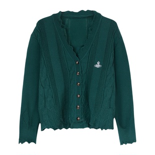 新品VW西太后土星不规则立体钩花针织花边领开衫毛衣