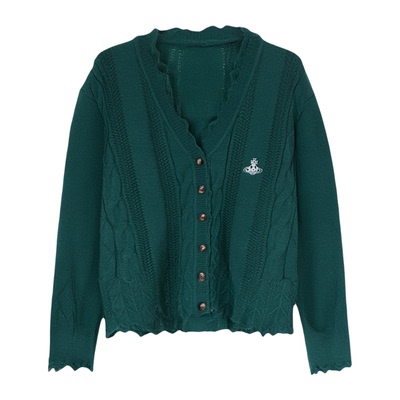 新品VW西太后土星不规则立体钩花针织花边领开衫毛衣