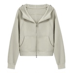 Basic House/百家好纯色双拉链连帽卫衣春季新款运动开衫短款外套