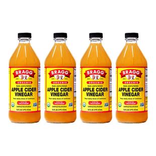 美国Bragg苹果醋进口博饶谷原浆浓缩0糖0脂健身浓缩饮料473ml4瓶