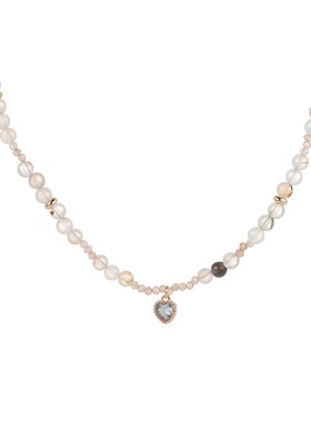 Hihipenny/月光华尔兹 夏天然石串珠锁骨颈链爱心锆石吊坠项链女