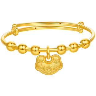 TSL谢瑞麟黄金足金推拉手镯宝宝平安锁满月礼YT175