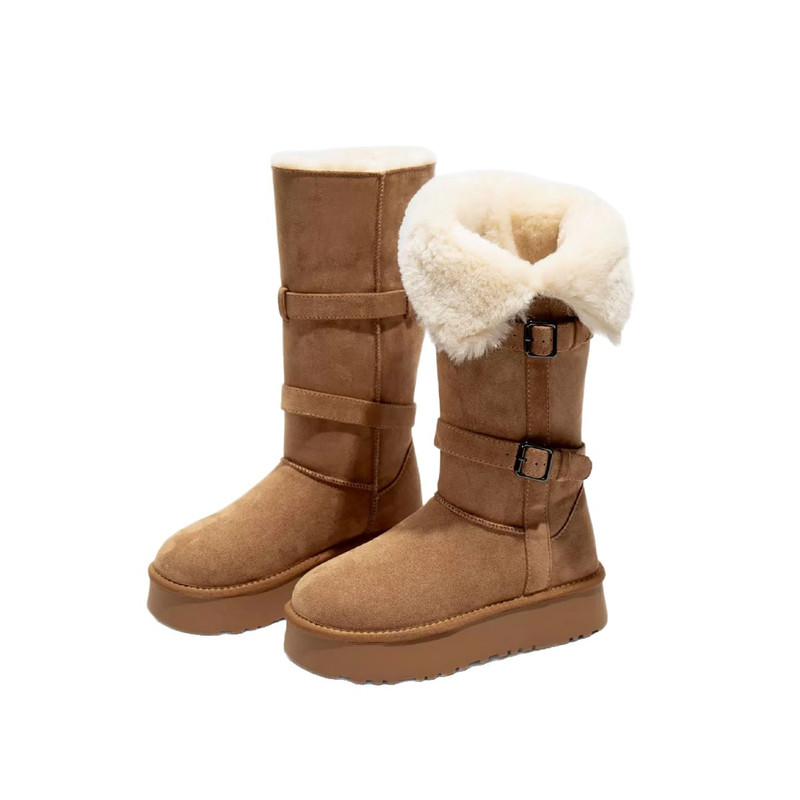 现货厚底加绒保暖中长筒雪地靴女