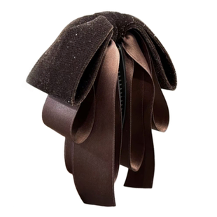 韩国进口复古丝绒蝴蝶结香蕉夹女高马尾发夹法式优雅竖夹发饰头饰