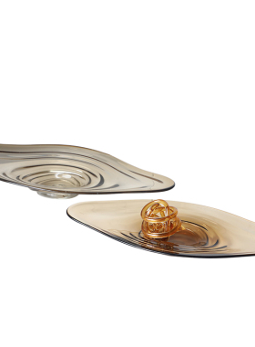 密度家居简约现代烟灰茶棕不规则玻璃长形托盘客厅样板房果盘摆件