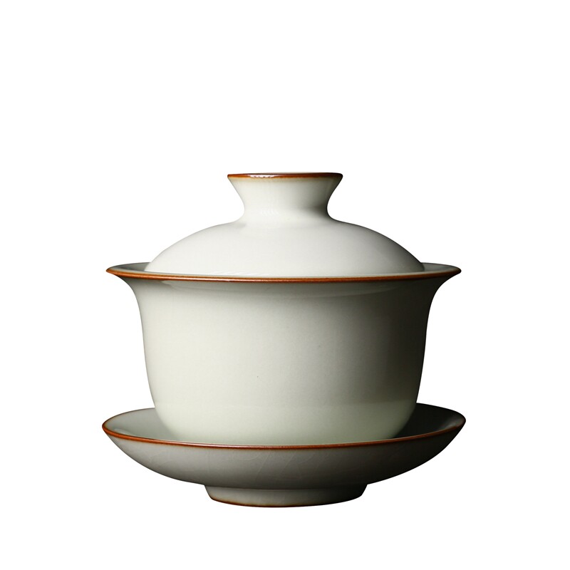 龙泉青瓷月白釉哥窑铁胎泡茶碗