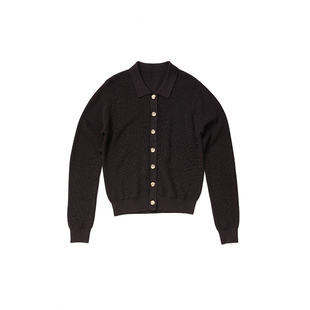 柞伴|柞蚕丝复古纽扣针织开衫女2026春澳洲羊毛修身翻领毛衣外套