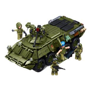 小鲁班新款军事积木BTR轮式战车装甲车坦克模型系列人仔玩具礼物