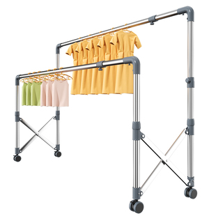 双杆晾衣架折叠不锈钢落地伸缩升降挂衣架阳台晒被子架室内晒衣架