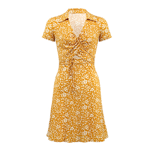 LilyRose野玫瑰 法式复古碎花连衣裙花色收腰显瘦印花绑带茶歇裙