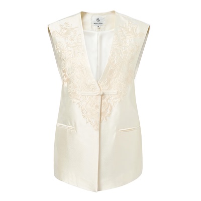 马天奴纯色新中式刺绣修身马甲