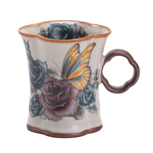 汝窑蝶舞寻芳个人专用主人杯功夫茶具家用防烫手把品茗杯礼盒装