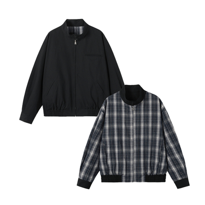 SOMENUM森林 25AW「优雅双面穿」老钱秋冬男女短款格纹哈灵顿夹克