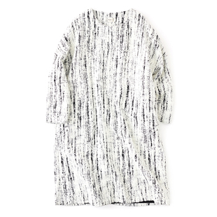 清仓/雪白抽象织花羊毛呢绒连衣裙小鱼秋冬季复古质感宽松中裙袍