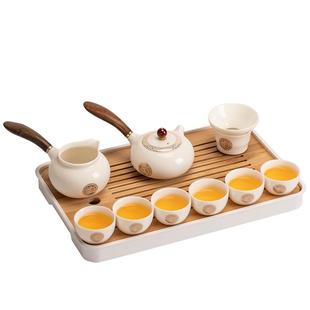 德化羊脂玉白瓷功夫茶具套装轻奢高档家用陶瓷侧把泡茶壶盖碗茶杯