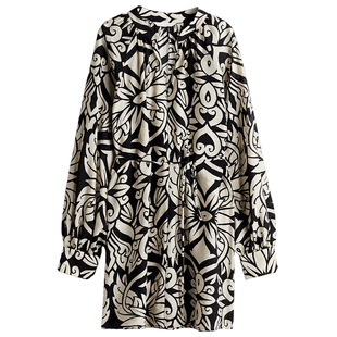 HM女装连衣裙25春季中式立领波嬉风系带灯笼设计感碎花裙1278033