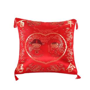 结婚抱枕喜庆大红色刺绣绸缎沙发靠枕婚床十字绣福字新婚礼物靠垫