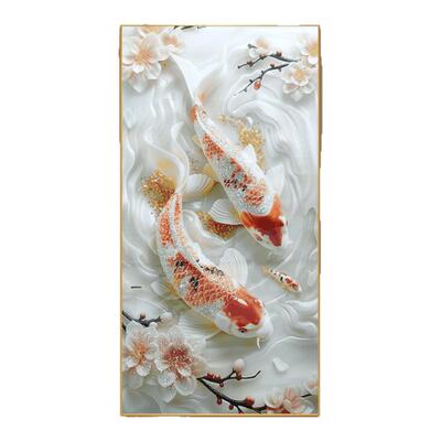 S5232-现代轻奢入户玄关晶瓷镶钻鱼图装饰画客厅高级感锦鲤80160