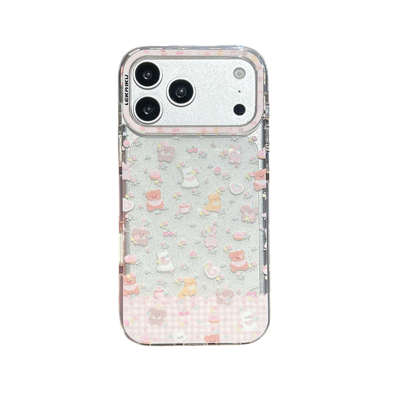 侧颜LEKAIKU新图碎花格纹小动物适用iphone苹果17promax可爱16pro卡通15男女包相机AI金属按键双层覆膜手机壳