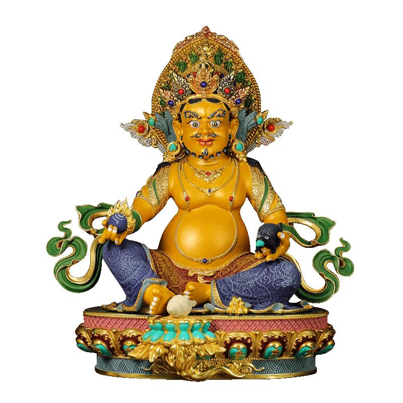 藏式7寸彩绘黄财神雕像铜器摆件